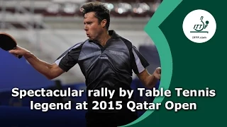 Spectacular rally by one of the Table Tennis Legends at 2015 Qatar Open