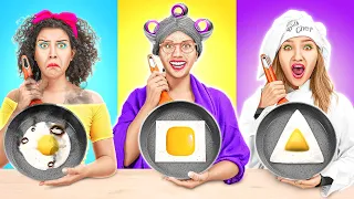 GRANDMA VS ME GEOMETRIC SHAPE FOOD CHALLENGE || Crazy Kitchen & Cooking Hacks by 123 GO! CHALLENGE