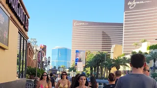 VGK-The Las Vegas Strip Walking Tour on 6/17/23 around 4pm in 4k. Blue skies & a few entertainers!