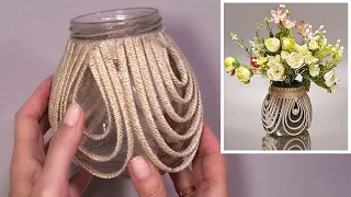 DIY😍Luxurious vase made from a glass jar and cord🔥