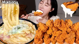 이 조합 완전 신세계네요🤭꾸덕 크리미한 새우크림떡볶이에 치즈풍미 가득! 바삭한 치토스치킨🍗너도 좀 많이 먹게될거야ㅣ치킨먹방 Chicken Tteokbokki REAL MUKBANG