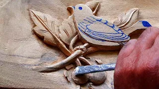 wood carving bird and leaf | Wood art