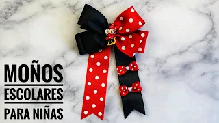 Como hacer moños escolares para niñas con listón combinado/easy hair bow for girls