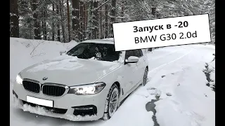 Холодный запуск двигателя в мороз BMW G30 520d 2.0 Дизель заводится [без прогрева] DIESEL cold start