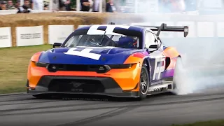 2024 Ford Mustang GT3 in action on Goodwood hillclimb course: Accelerations, Burnouts & V8 Sound!