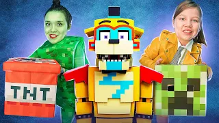 Freddy Security Breach is in Minecraft! Xenia is crazy about Minecraft in real life!