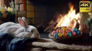 Relax with Easter Bunny and Crackling Fireplace 4K 🔥 Sleep in Cozy Ambience