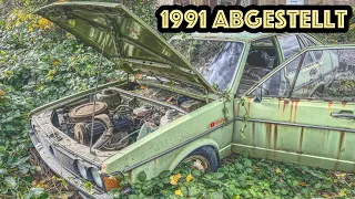 Abandoned overgrown VW Passat B1 first engine start after 30 years