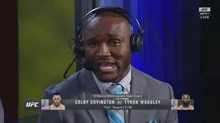 Kamaru Usman reacts to the live broadcast exchange with Colby Covington in the postfight interview