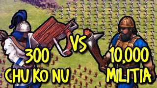 300 ELITE CHU KO NU vs 10,000 MILITIA | AoE II: Definitive Edition