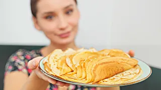 Perfect pancakes! Thin tender pancakes with milk!