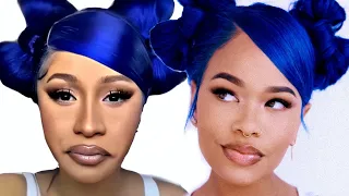 FINALLY! WATCH ME RECREATE | CARDI B ELECTRIC BLUE HAIR + BOW BUNS | Arnellarmon