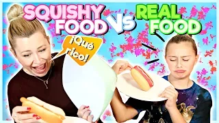 🌭¡SQUISHY FOOD vs  REAL FOOD CHALLENGE! 🍌 | Familia Carameluchi 👨‍👩‍👧‍👦