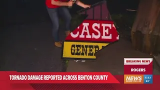 Apparent tornado damage seen as sun rises in Benton County