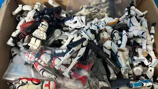 Box of clone trooper action figure lot Captain Rex arc trooper clone wars figures and more