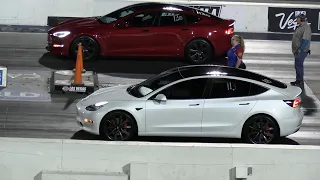 The difference between Plaid and model 3 Tesla - drag racing