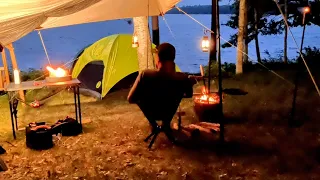 Solo Lakeside Camping with a Pontoon boat, on a beautiful private lake (Part 1)