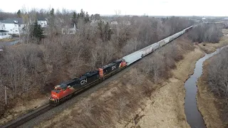 Awesome 4K Aerial View! Manifest Train CN 507 Coming into Moncton, NB