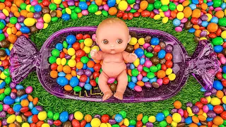 Very Satisfying Video | Chocolate M&M's Mixing & Sweet Slime in Rainbow Candy Bathtub - Cutting ASMR