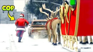 I replaced all Cops with Santas and Cop Cars with Santa Sleighs!! (GTA 5 Mods Gameplay)