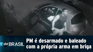 PM é baleado com a própria arma após briga de trânsito na Grande SP | SBT Brasil (13/10/18)