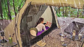 Solo camping in heavy rain - sudden heavy rain tent , relaxing , ASMR