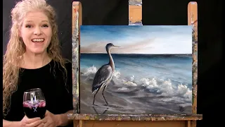 Learn How to Paint BEACH BLUE HERON with Acrylic - Paint and Sip at Home - Step by Step Tutorial