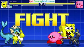 Pokemon Of Eevee Evolutions And SpongeBob SquarePants VS Kirby In A MUGEN Battle / Match / Fight