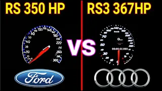 Audi rs3 367 hp vs Ford Focus RS 350 hp  DragRace sound 0-250 km/h