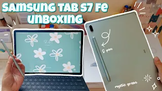 Samsung Galaxy Tab S7 FE unboxing 📦 | 128gb Mystic Green (aesthetic & ASMR) 🍃
