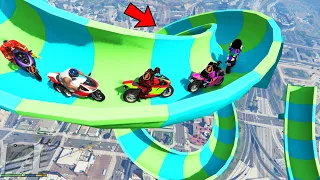 Franklin And Avengers Ultimate Crazy Bike Water Slide Ramp Jump Challenge With All Flash in GTA 5