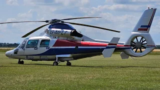 AS365 Dauphin helicopter start up and takeoff, private charter, G-MFLT
