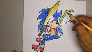 Drawing  SONIC THE HEDGEHOG with sword