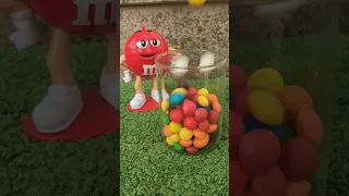 filling m&m candies on glass while Mr. Red is watching👀 #mnm #shorts #youtubeshorts #trending