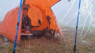 SOLO CAMPING IN HEAVY RAIN AND THUNDERSTORM - 2 DAY RELAXING CAMPING RAIN - ASMR