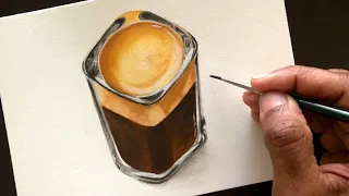 Painting Realistic Coffee Espresso Shot|Watercolor Process Video For Beginners|Realistic Watercolors