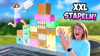 Extreme TRAMPOLIN KARTONBOX STAPEL Challenge! (mit Eispool!)