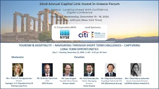 2020 - Capital Link 22nd Annual Invest in Greece Forum - Tourism & Hospitality - Challenges & Opp's