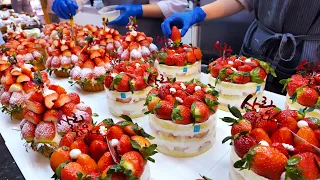 끝없이 들어간 딸기가 예술 ! 국가대표 빵집 ! 리얼 딸기 케이크, 타르트 | How Strawberry Cake is Made | Korean Dessert