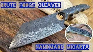 Brute Forged Damascus Cleaver With Handmade Micarta