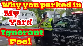 Rude cop doesn't understand why lady doesn't want him parked in her yard