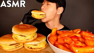 ASMR TRIPLE CHEESEBURGERS & SPICY RICE CAKES MUKBANG (No Talking) EATING SOUNDS | Zach Choi ASMR