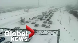Drivers stuck along major Toronto-area highways as historic winter storm blasts southern Ontario