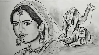 how to drtaw a rajasthani girl,how to draw a girl step by step with pencil sketch drawing,