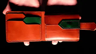 Making a Leather Bifold Wallet with Coin Pouch. ASMR. FREE PDF TEMPLATE