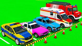 DACIA, CHEVROLET, AUDI POPLICE VEHICLES & MERCEDES AMBULANCE EMERGENCY, FIRE TRUCK! FS22