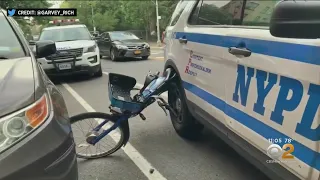 NYPD SUV Crushes Reckless Cyclist's Bike