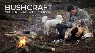 SOLO BUSHCRAFT TRIP IN DENMARK - primitive skills, bow drill, shelter, cooking meat, flint knapping