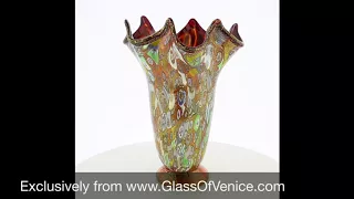 Murano Millefiori Gold Art Glass Fazzoletto Vase