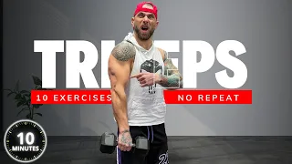 10 Minute Workout NO REPEAT Tricep Workout With Dumbbells at home (feel the burn)